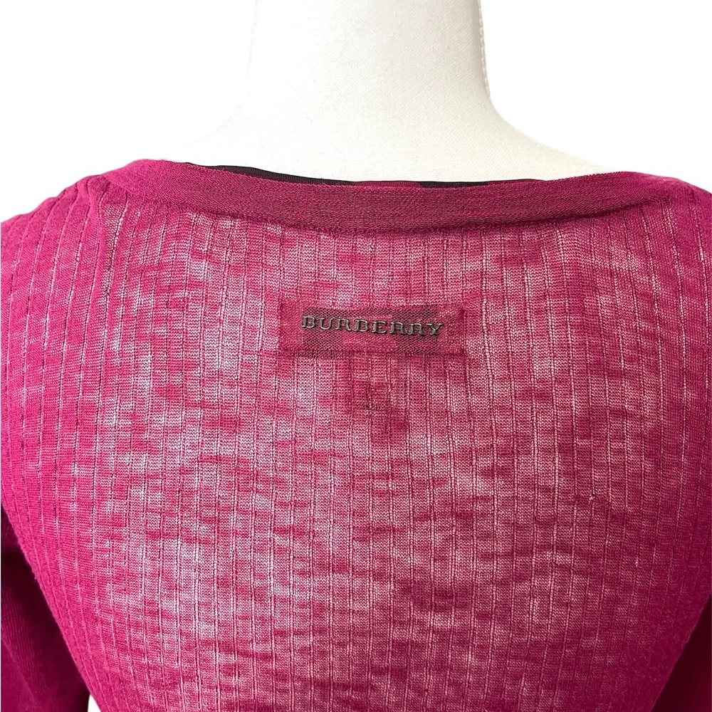 Women’s Y2K Burberry Burgundy V-Neck Ruched Longline Top Blouse / Sweater SMALL - Picture 6 of 11
